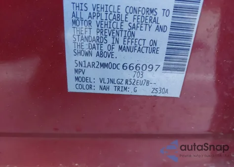 2013 Nissan Pathfinder Sl z USA, uszkodzony, nr VIN 5N1AR2MM0DC666097